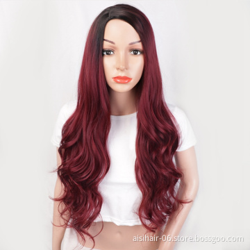Fiber Wigs For Black Wavy Heat Resistant Synthetic Long Women Body Red Ombre Side Part Synthetic Wigs